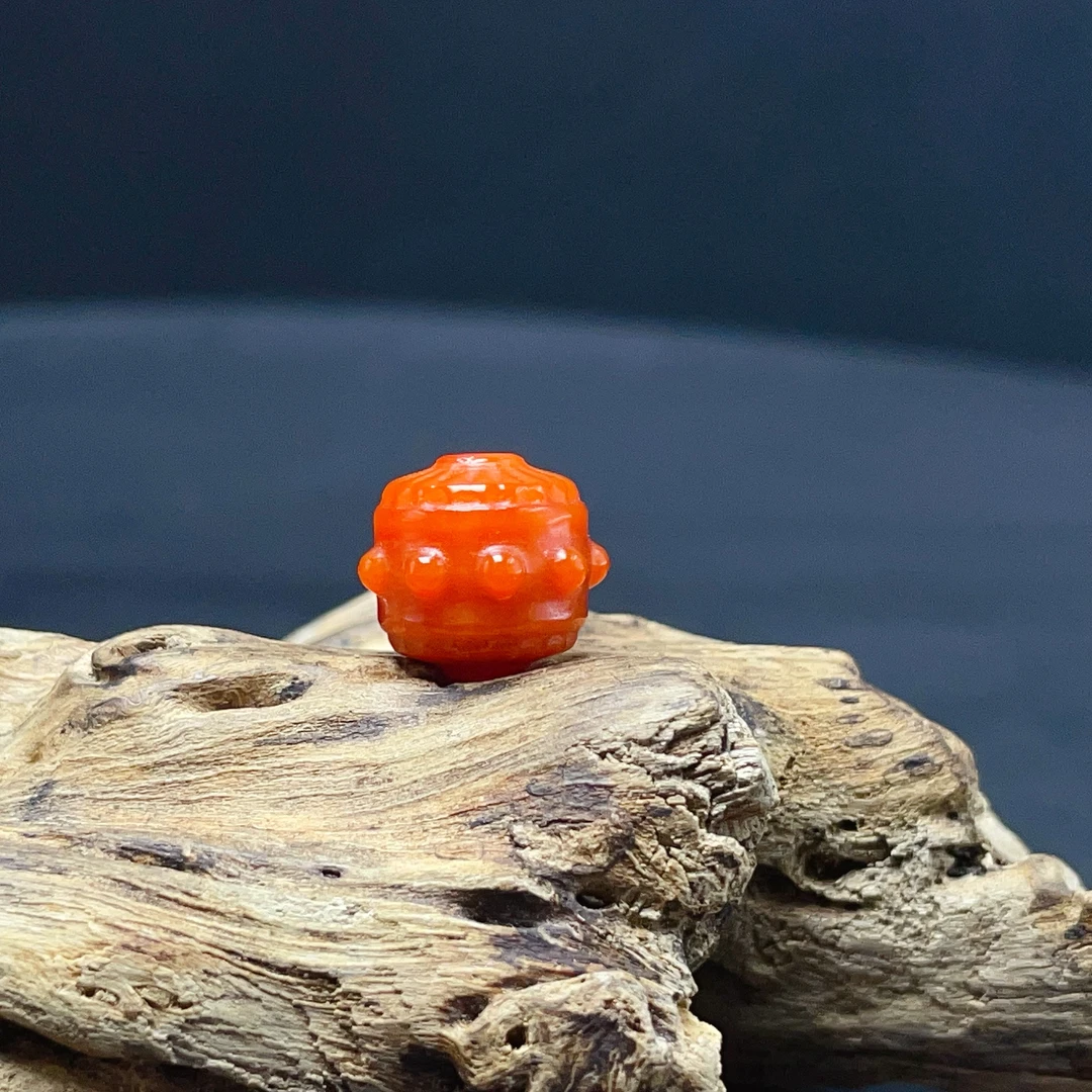 【小杨总珠宝】Y8899天然柿子红转运珠精工雕   约11*12mm（一个装)