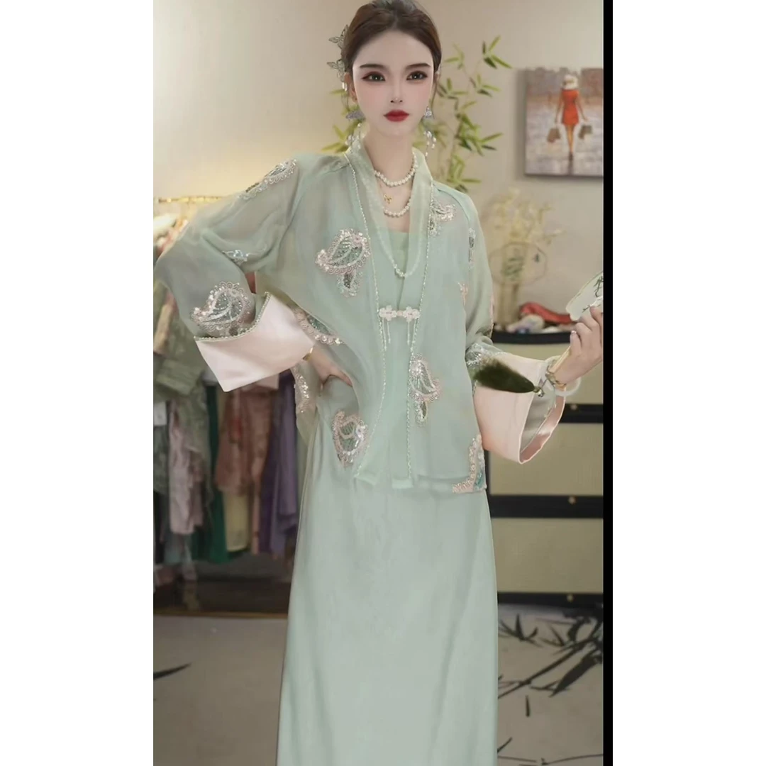 代佳莉2025春季新款日常中国风复古上衣和吊带裙（6558+3372）