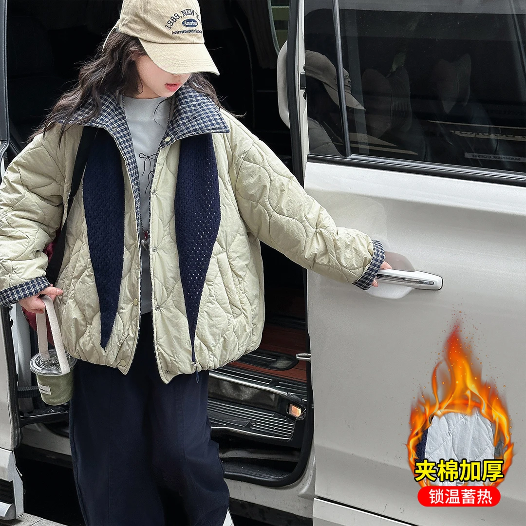女童冬装双面穿棉衣8-15岁女孩洋气炸街航线棉服大童加厚保暖棉袄