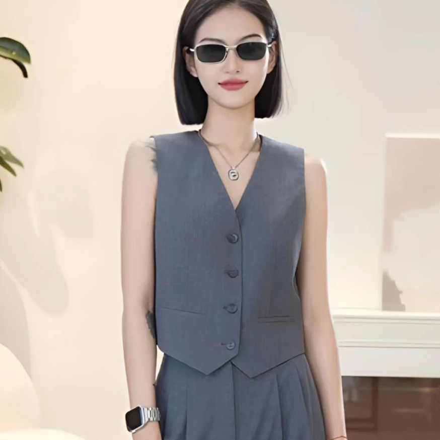 哥弟时尚设计感纯色英伦老钱风休闲百搭通勤双口袋马甲1400808
