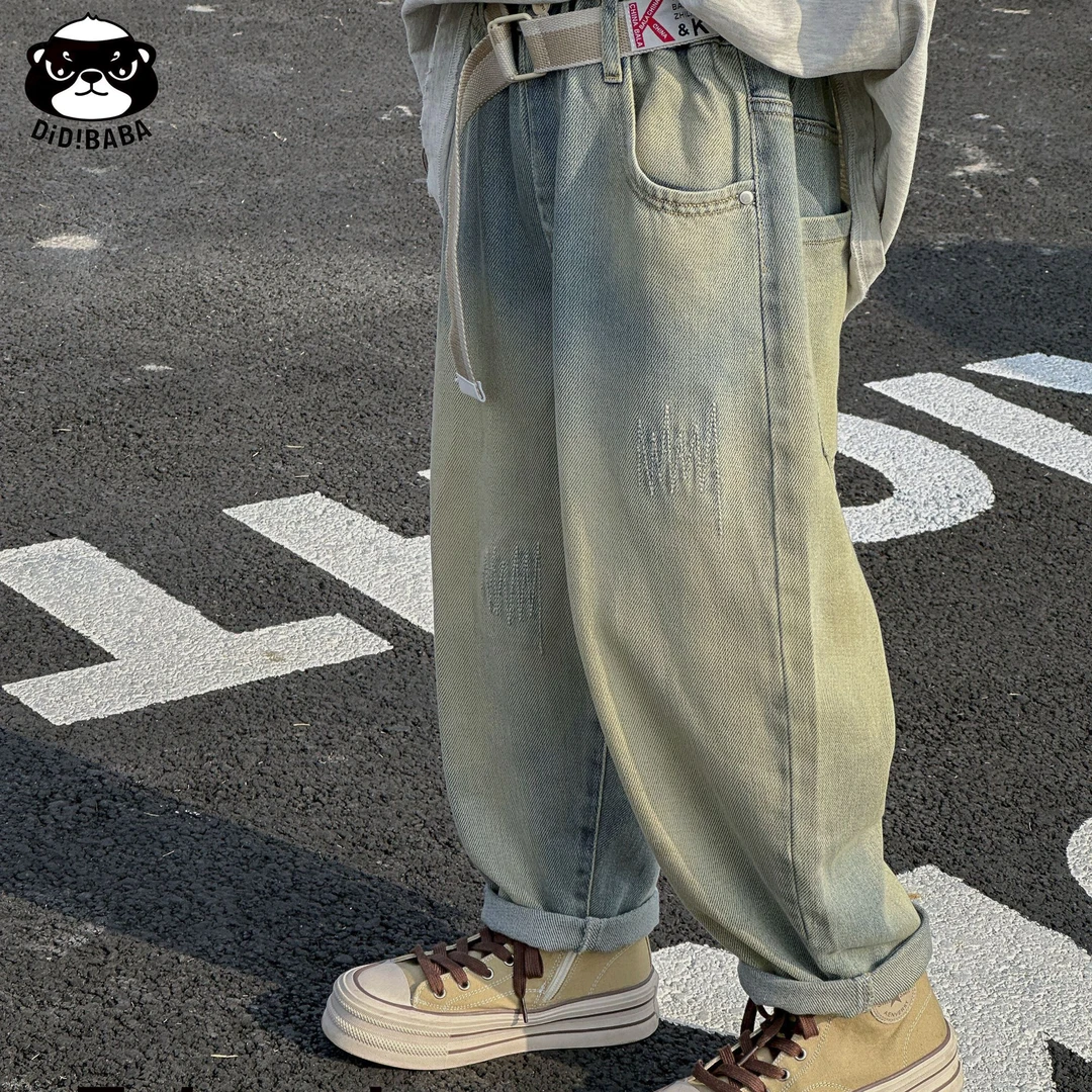 男童潮服做旧复古时尚百搭中大童牛仔休闲裤秋装新款 DN6860
