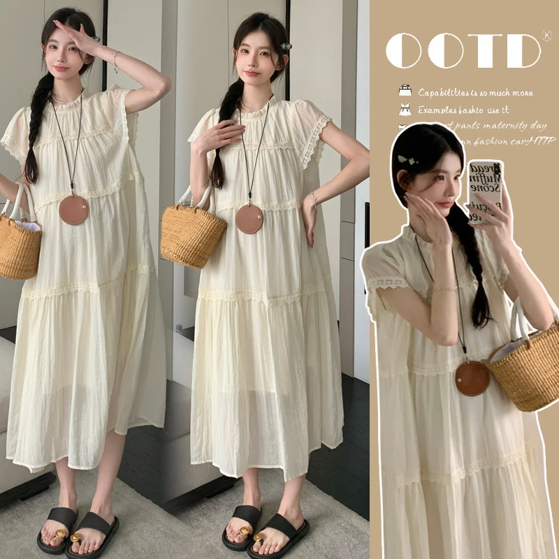 【橙子】孕妇连衣裙夏季法式时尚蕾丝拼接连衣裙孕妈穿搭孕妇裙