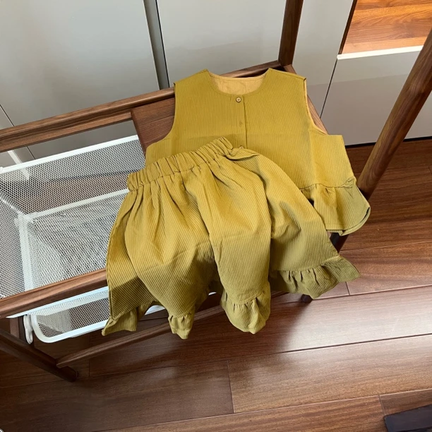 【编号P516】X69339-04-儿童时尚马甲半身裙两件套黄色-XY