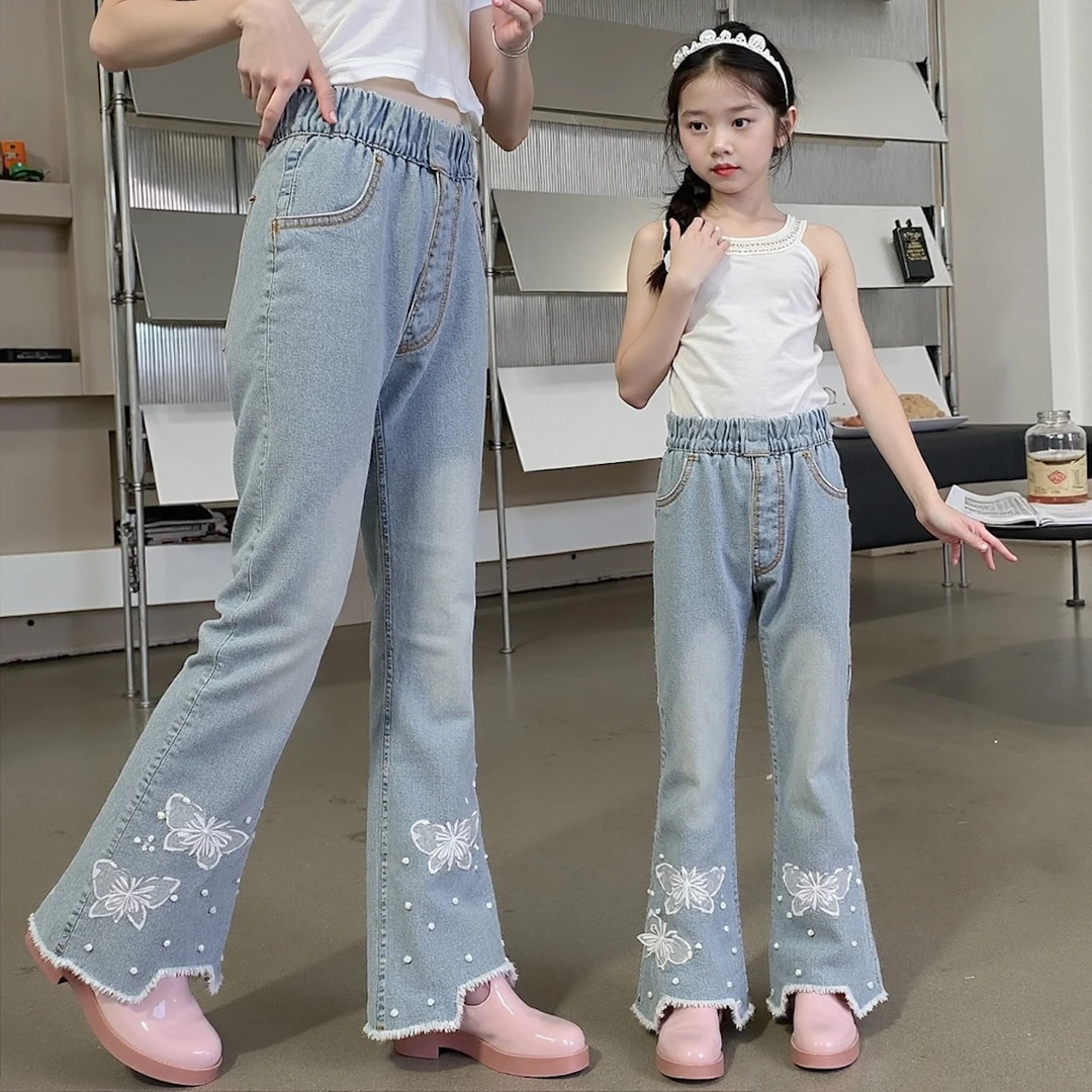 洋气童装女童牛仔裤春季儿童修身春夏新款中大童小孩女童喇叭裤