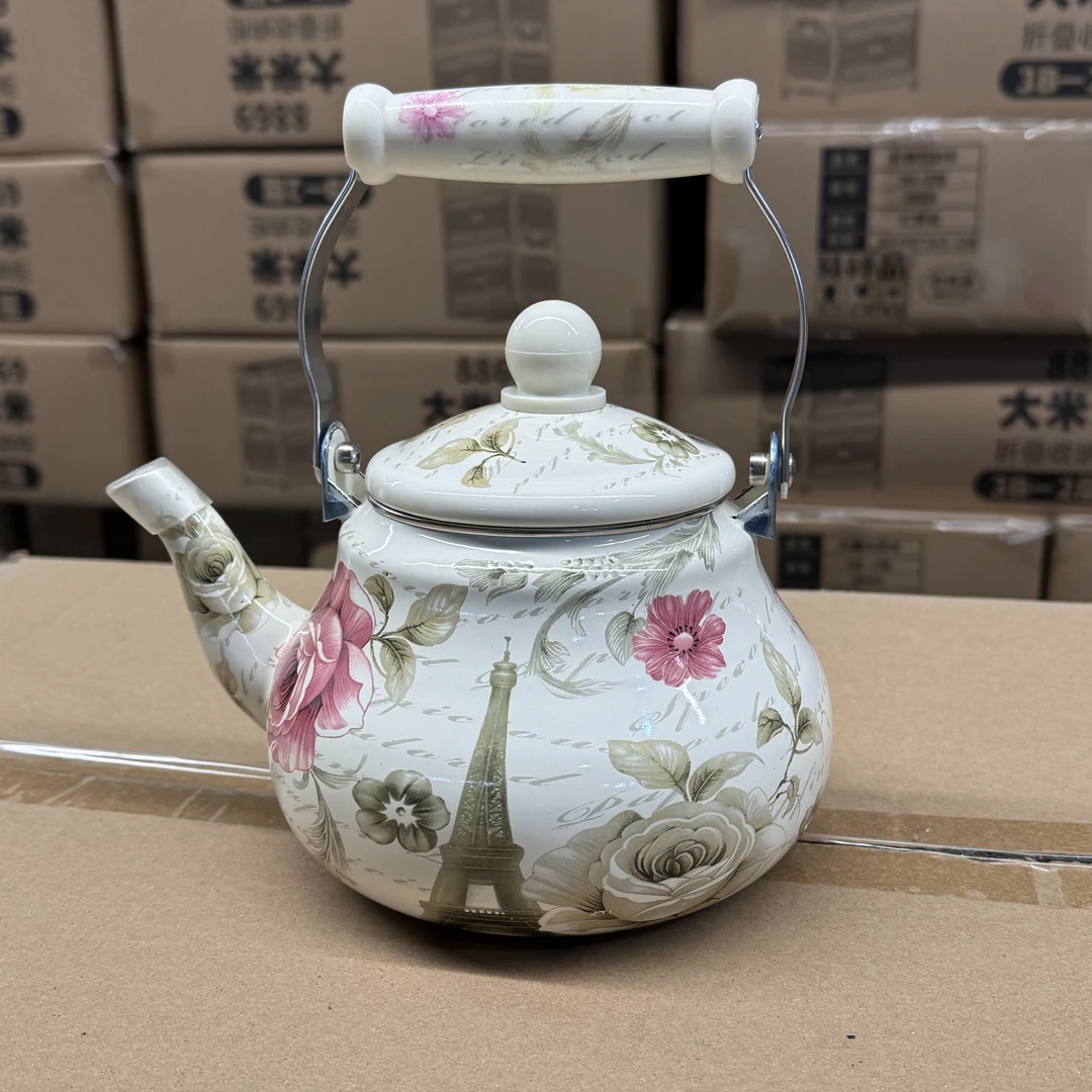 1.5L铁塔花梨形壶陶瓷手柄搪瓷烧水壶花茶壶