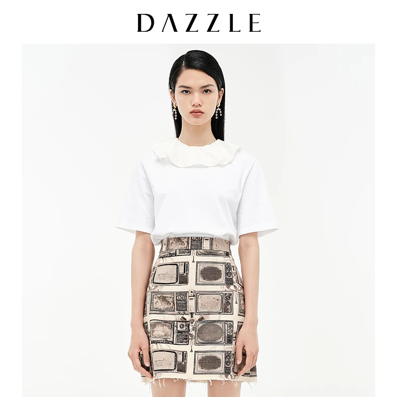 DAZZLE地素娃娃荷叶边t恤短袖2D3B3211B