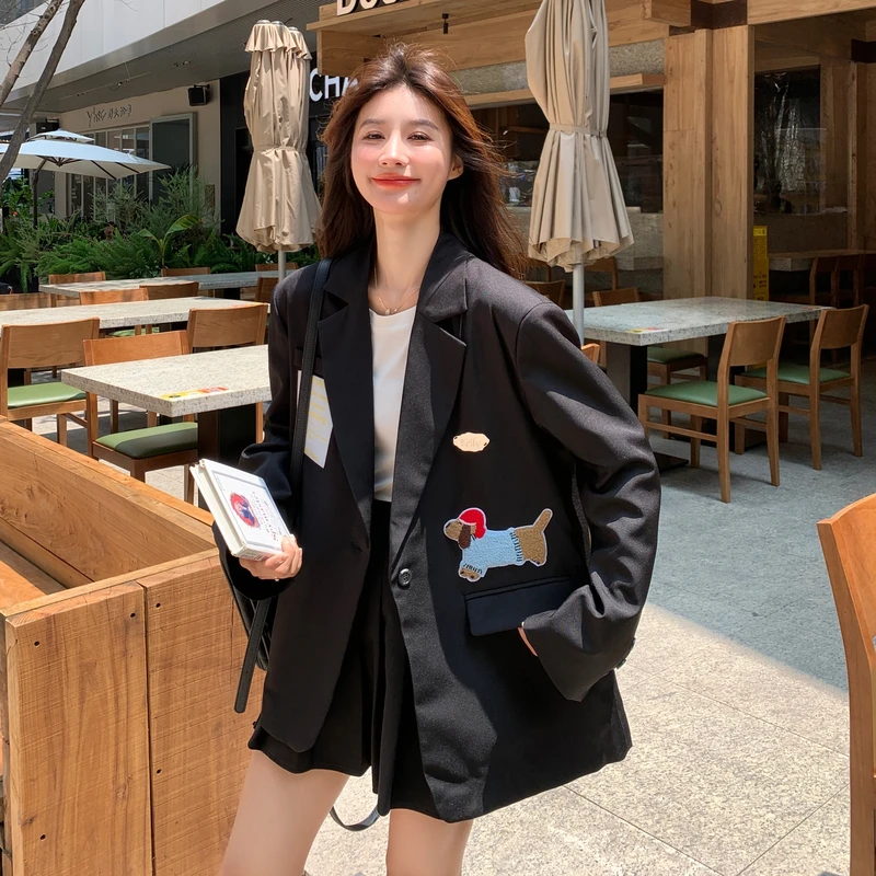 设计感黑色西装外套女2025年秋季新款时尚小众后背蝴蝶结西服上衣