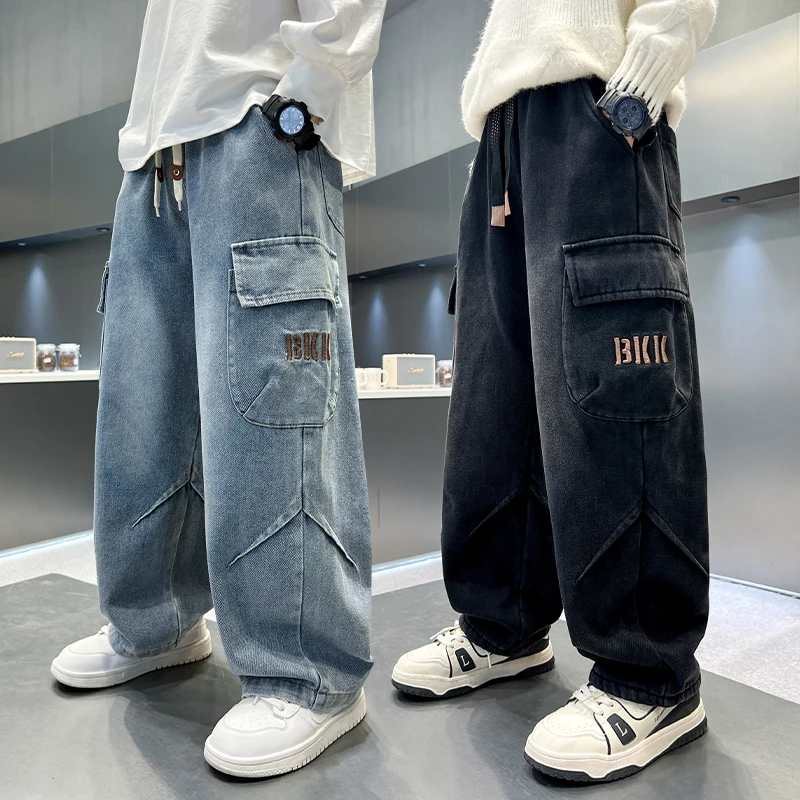 男童春秋款裤子2025新款儿童装春装中大童男孩工装牛仔裤秋季潮流