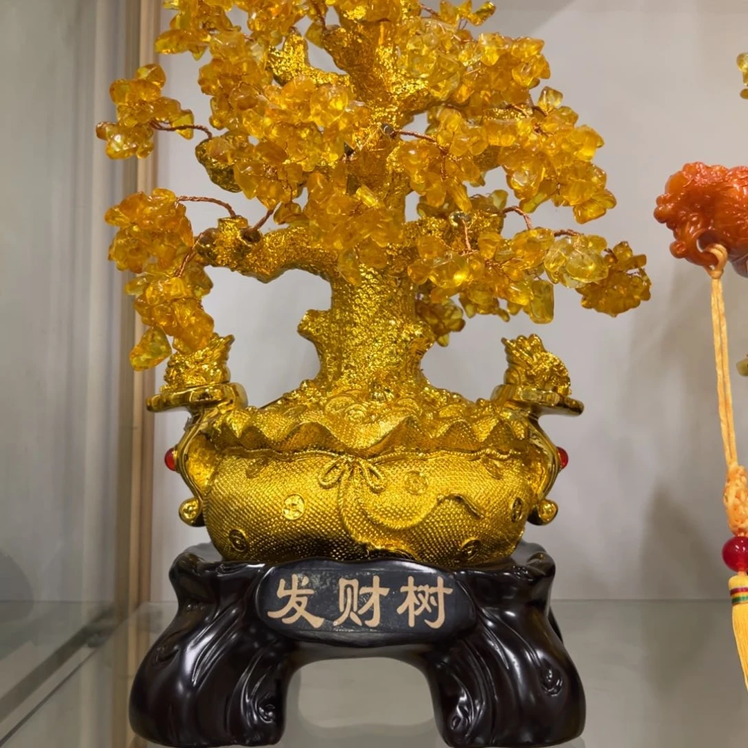 树脂金蟾发财树一棵