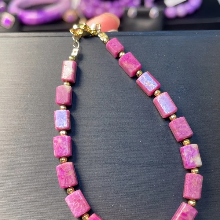 苏纪石（舒俱来）银S925镶嵌手链满色樱花粉方糖