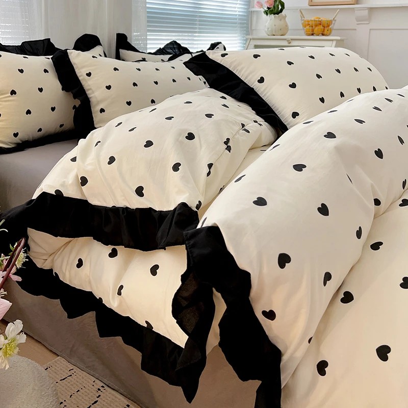 法式ins水洗赫本风花边四件套被套宿舍公主蕾丝床单枕套三件套