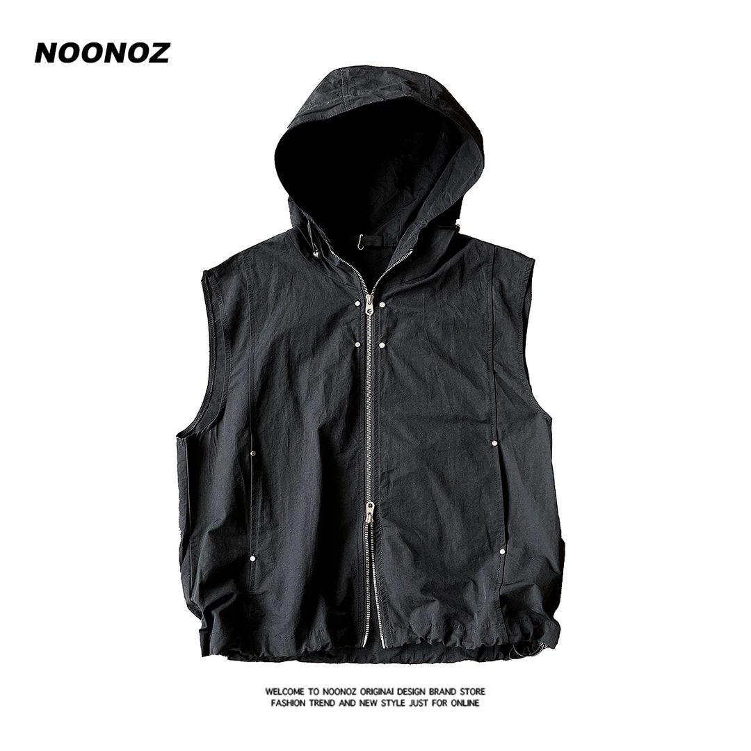 NOONOZ户外运动速干马甲男潮牌中性机能风双拉链连帽外套