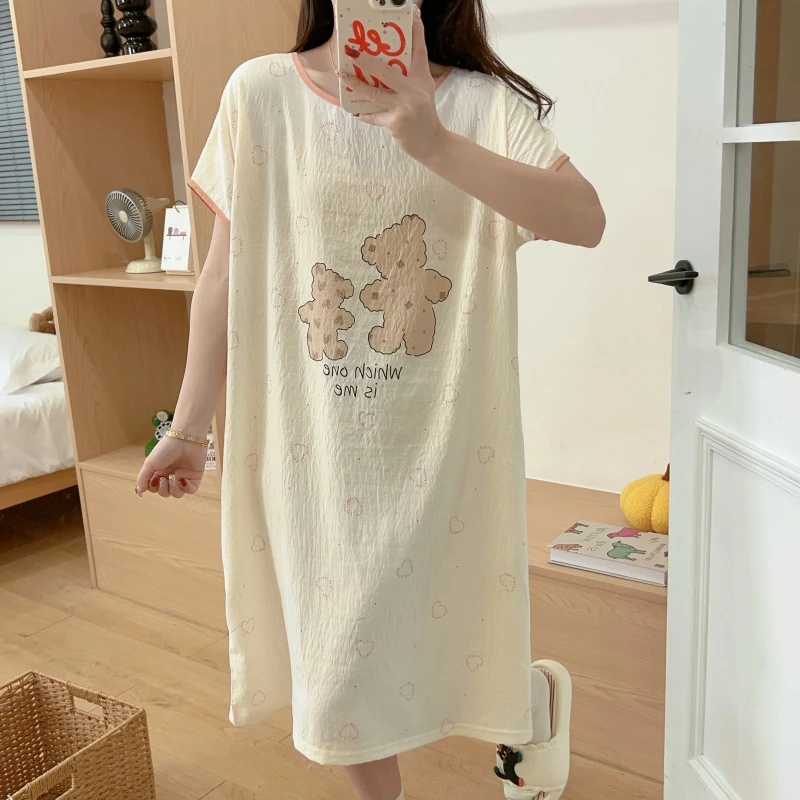 夏季新款爆款2025云朵绵休闲薄款睡裙女卡通可爱长款套头短袖睡裙