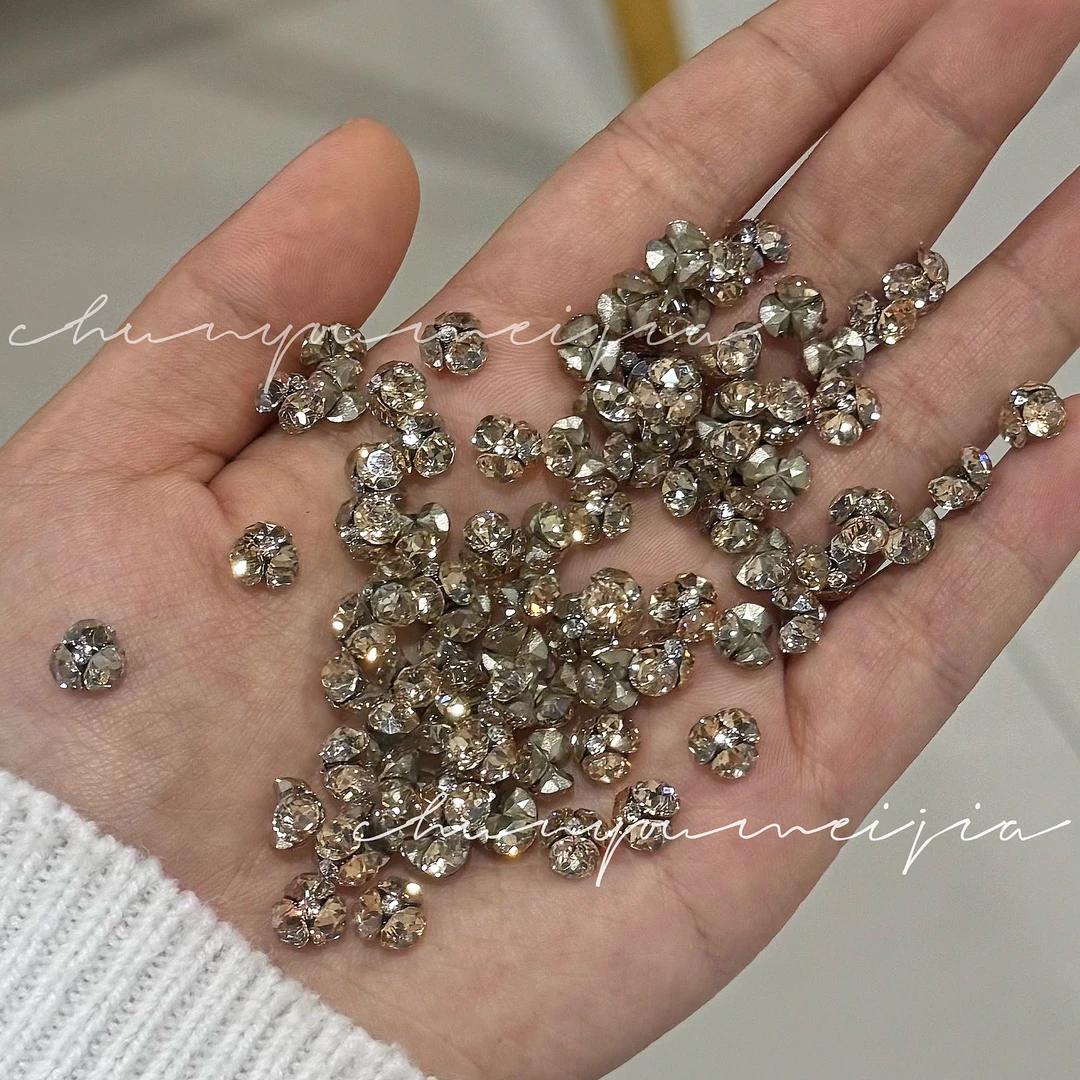 20颗美甲饰品爆闪高品香槟色无底托小号成品堆钻圆形堆钻7mm