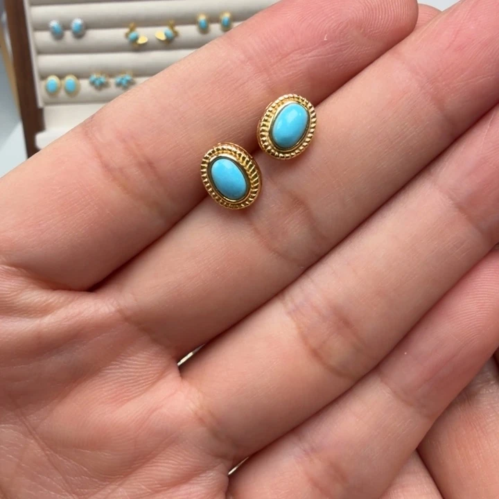 绿松石银S925镶嵌耳饰