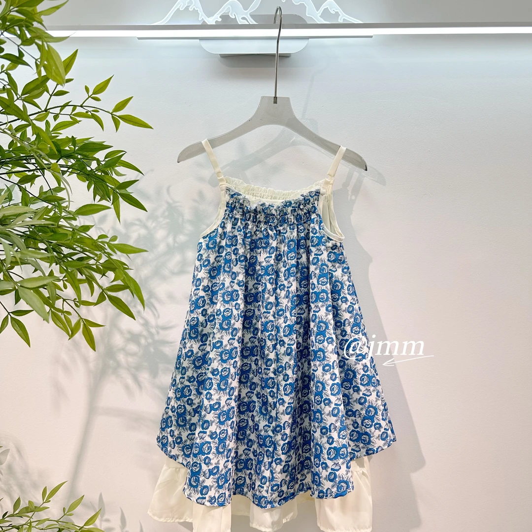 K505 宝宝夏季碎花裙子韩版吊带裙/背心裙女蓝色连衣裙