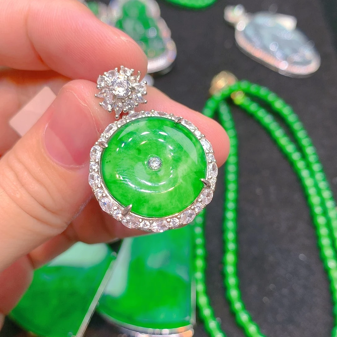 翡翠银S925镶嵌吊坠(不含链)翡翠