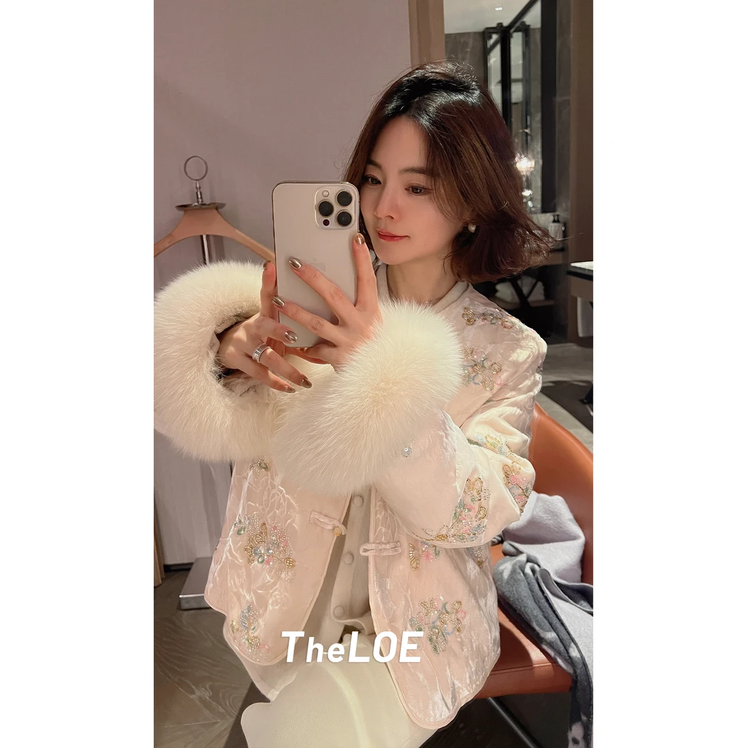TheLOE/90白鹅绒新中式显气质袖口狐狸毛轻羽绒外套#11.22Y-G6700