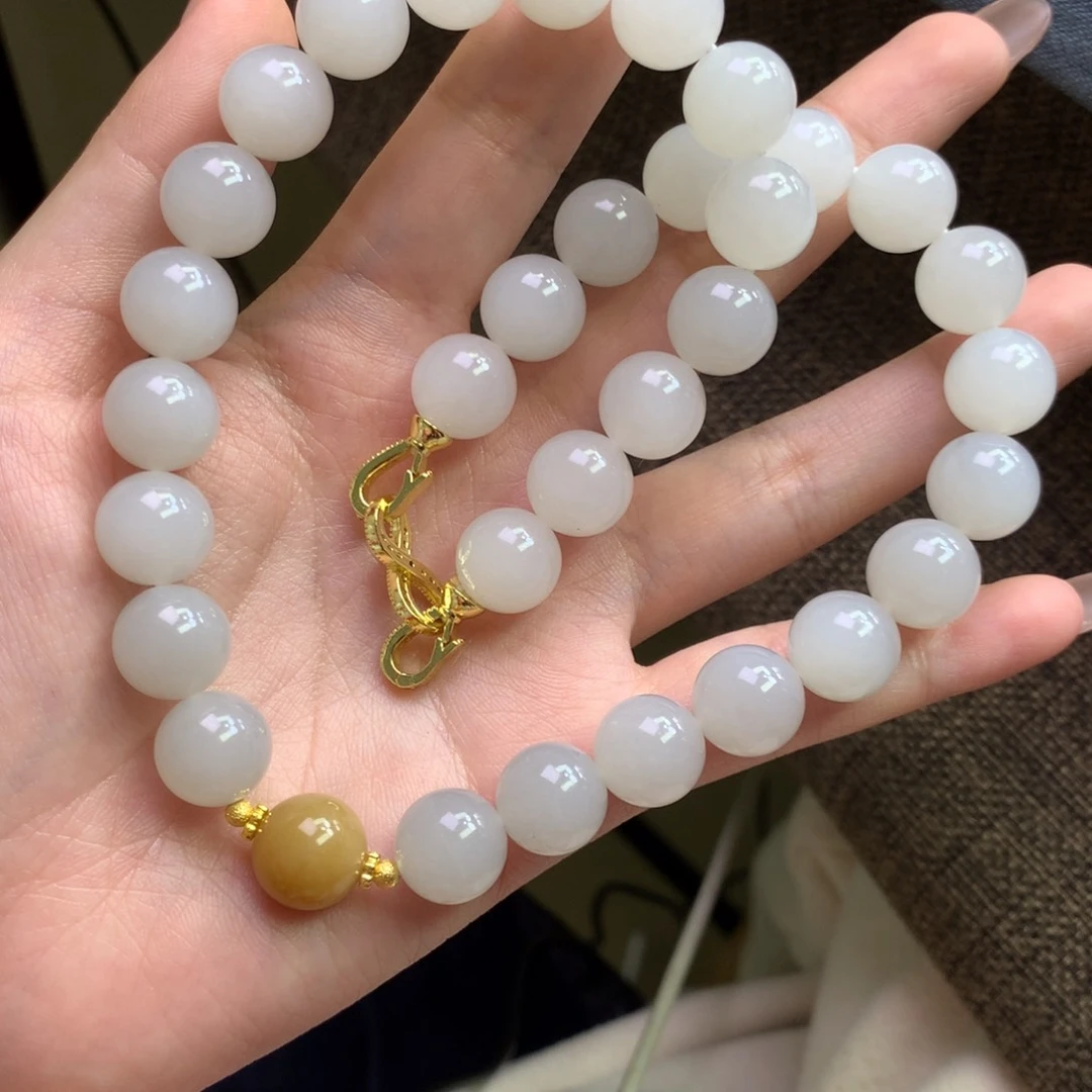 和田玉未镶嵌耳饰白玉项链