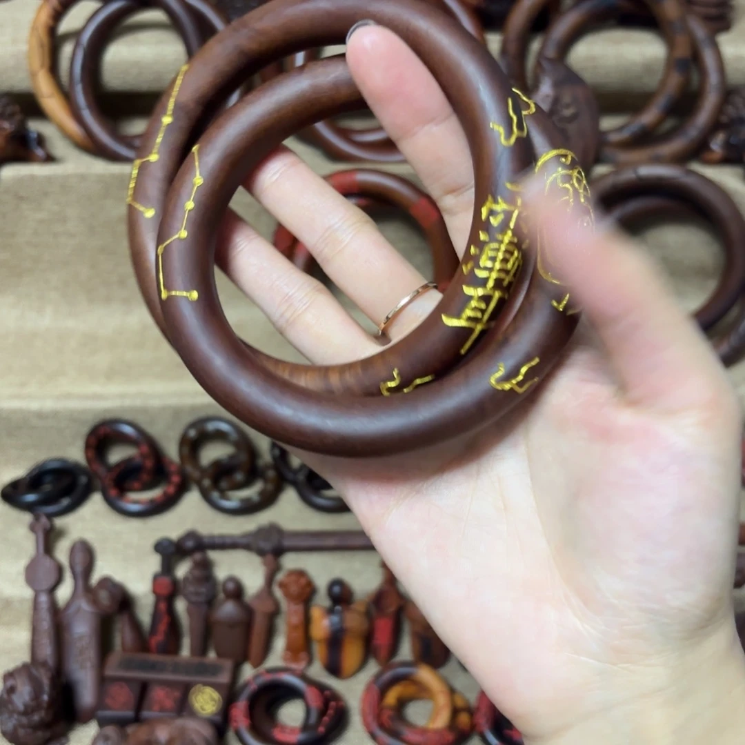 意***丹枣木老料手刻紫薇金光鎏金款内径8