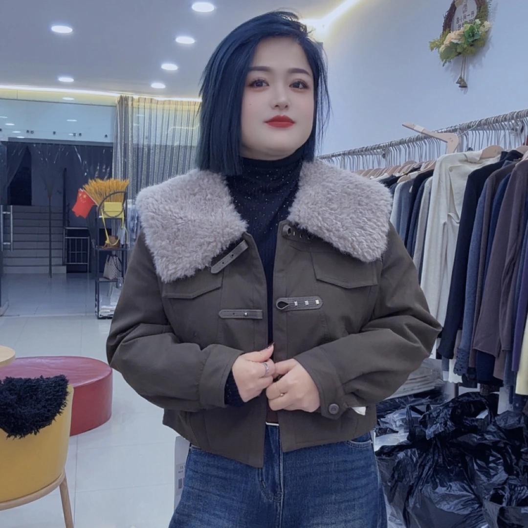 【遇见】羊羔毛翻领短款羽绒服