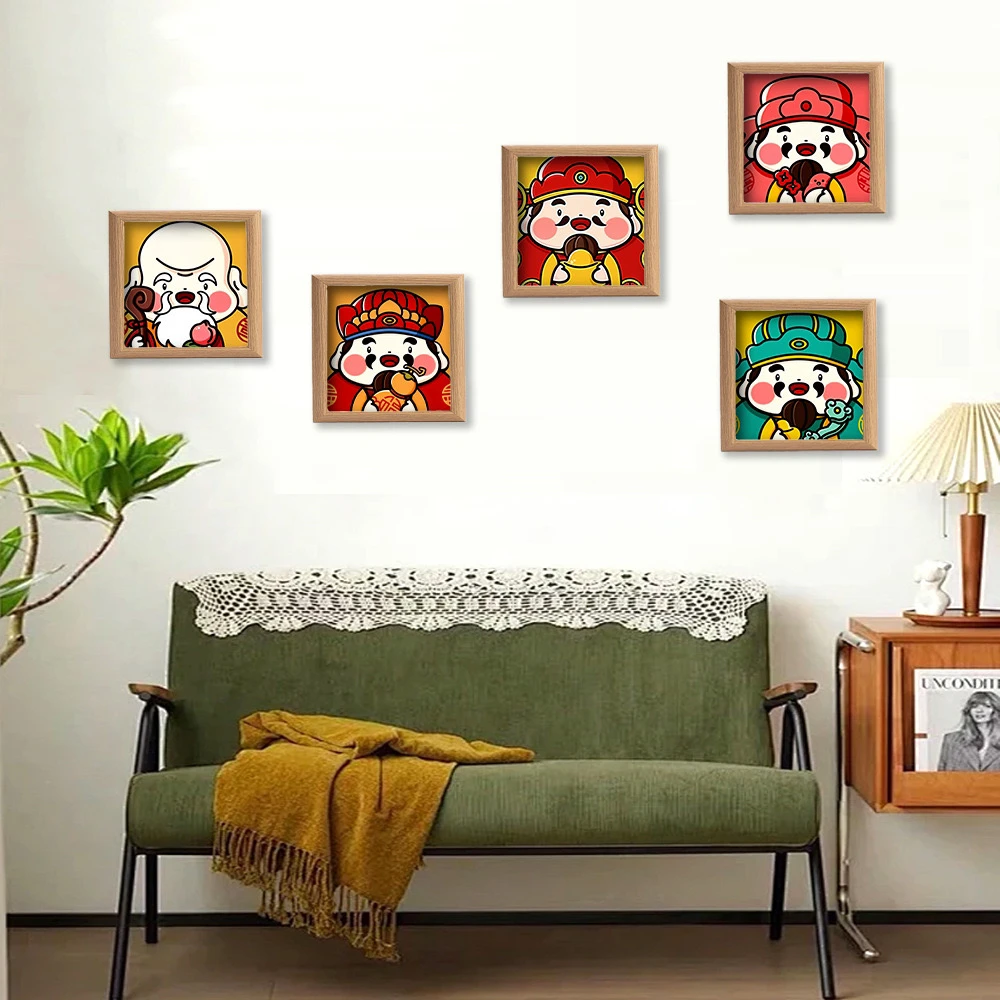 百丝特【五福小摆台】方钻钻石画福禄寿喜财带框装饰画手工diy点钻