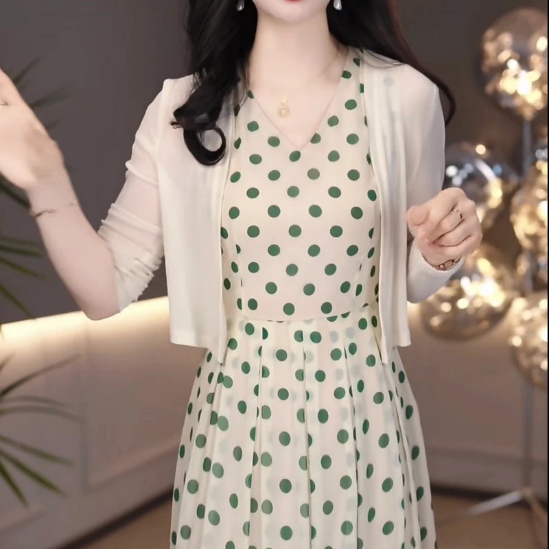 【两件套】2025年夏季新款时尚优雅洋气短袖气质显瘦减龄套装连衣裙