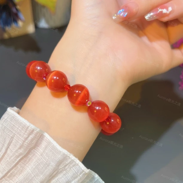 非金属玻璃手链   13mm + 轻奢猫眼红色