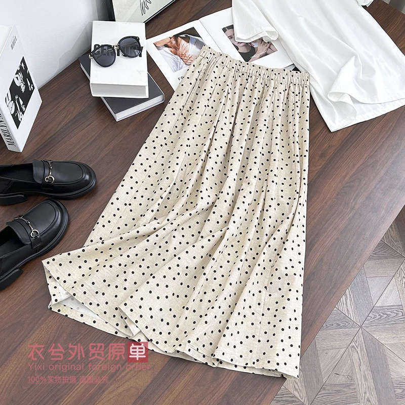 （衣兮波点棉麻半身裙）D0156时尚气质有型松紧腰百搭半身裙H