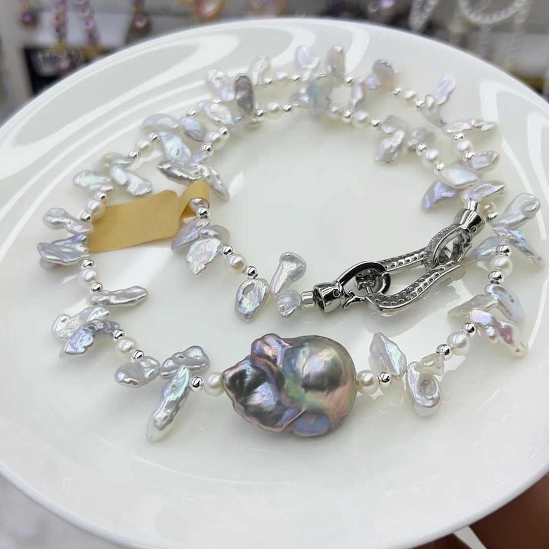 耳饰银S925镶嵌淡水珍珠