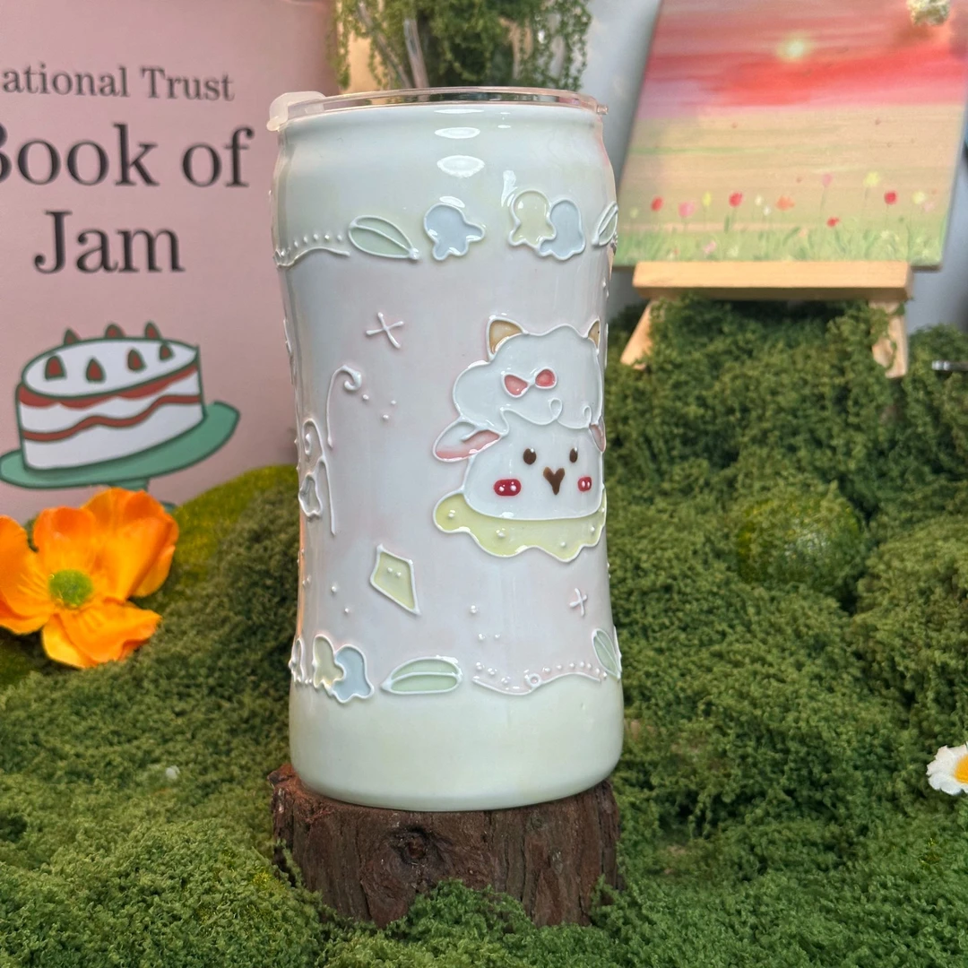 可爱羊咩咩立体釉细长随行杯400ml