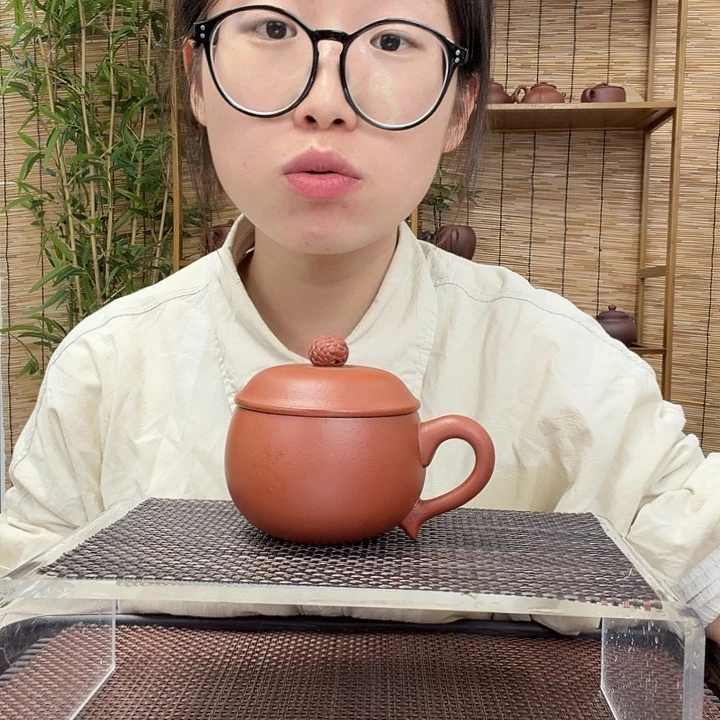 紫砂茶壶原矿朱泥小松果办公杯没礼盒300CC左右