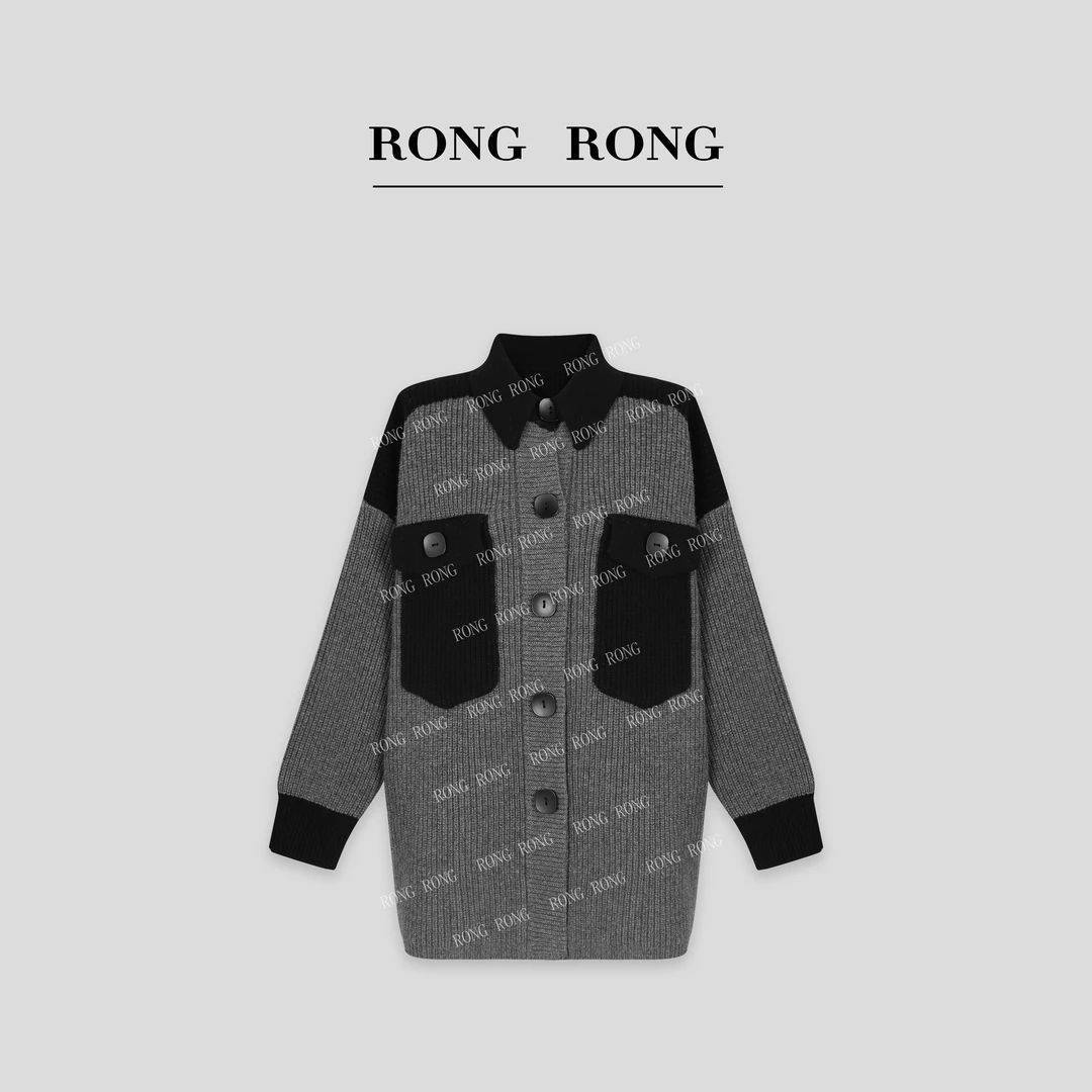 【优雅大方】RONGRONG 26支100绵羊毛开衫毛衣 RR37083-1.6S001