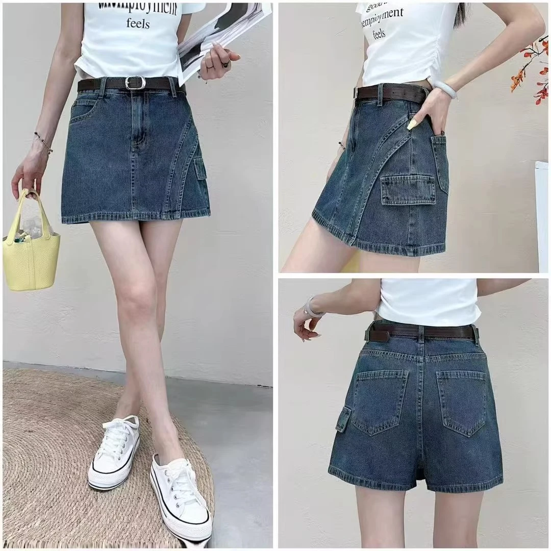 2025牛仔半身裙裤女夏韩版高腰复古显瘦短裤裙不规则a字短裙裤女