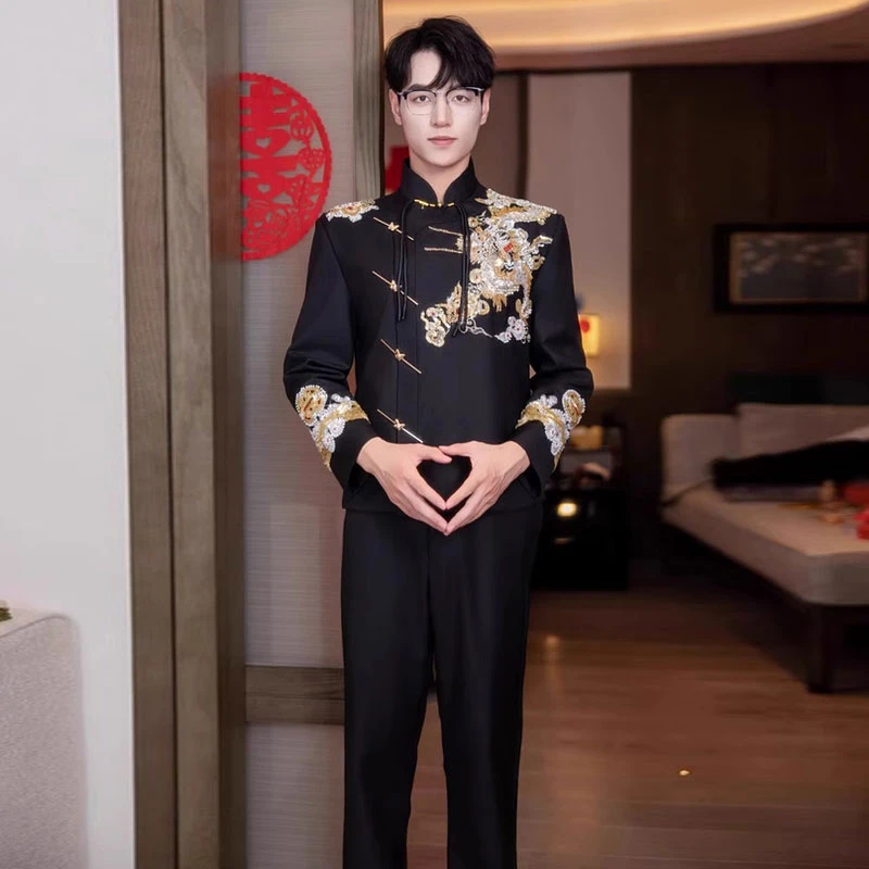 中式大码秀禾服新郎中山装2025新款200斤高端中国风结婚西服套装