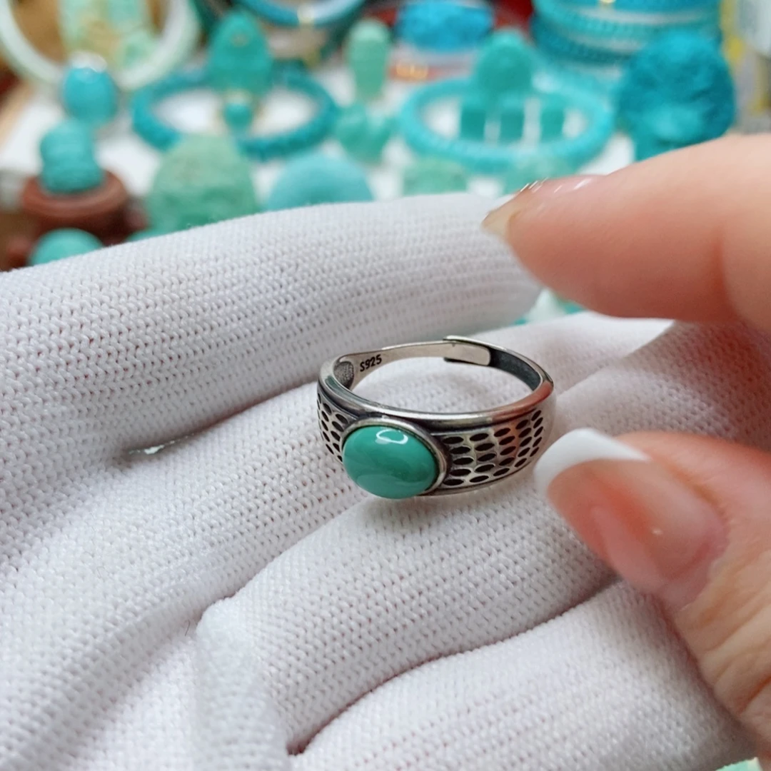 绿松石银S925镶嵌戒指