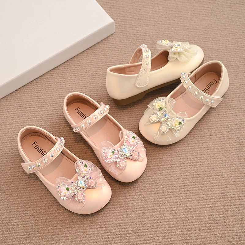 女童公主鞋2025年春季新款软底小皮鞋儿童水晶鞋闪亮单鞋子配礼服