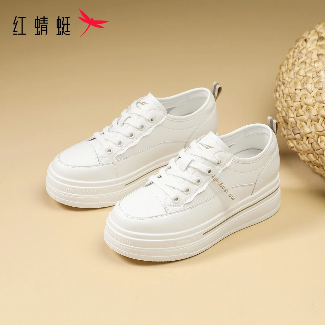 红蜻蜓小白鞋女款2025秋季新款增高百搭时尚厚底舒适软底休闲女鞋