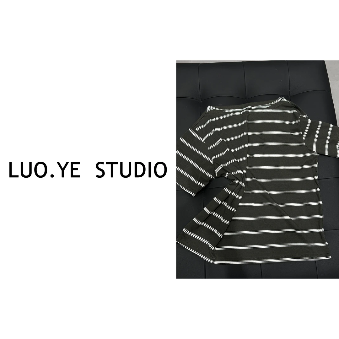 罗爷 · 【蓝铃花梦】斜肩条纹t恤2025年春夏女休闲短袖时尚百搭法式