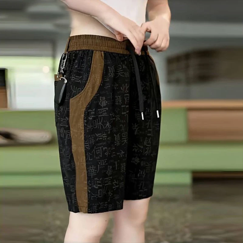 潮流中国风冰丝速干五分短裤男士夏季薄款国潮休闲宽松中裤子爸爸