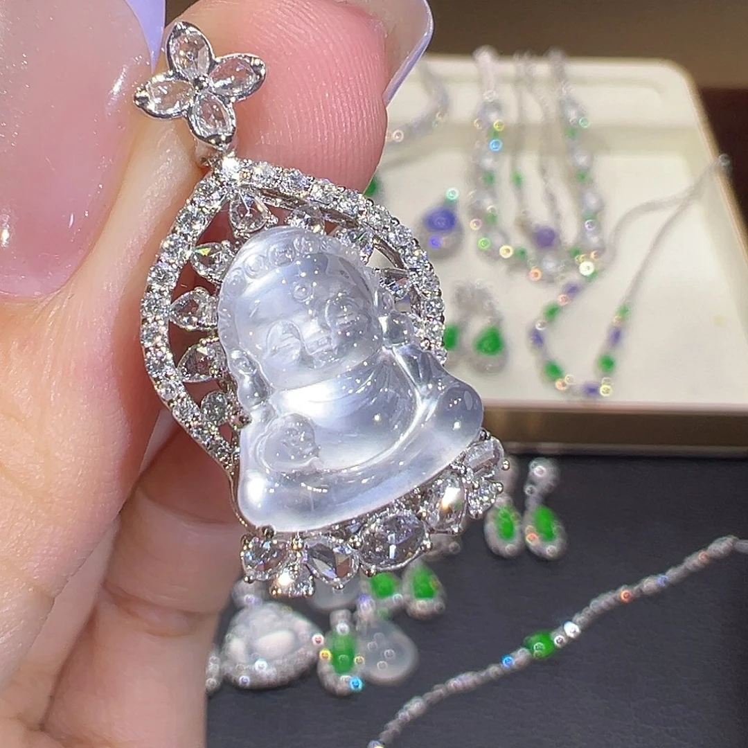 翡翠18K金镶嵌吊坠(不含链)翡翠