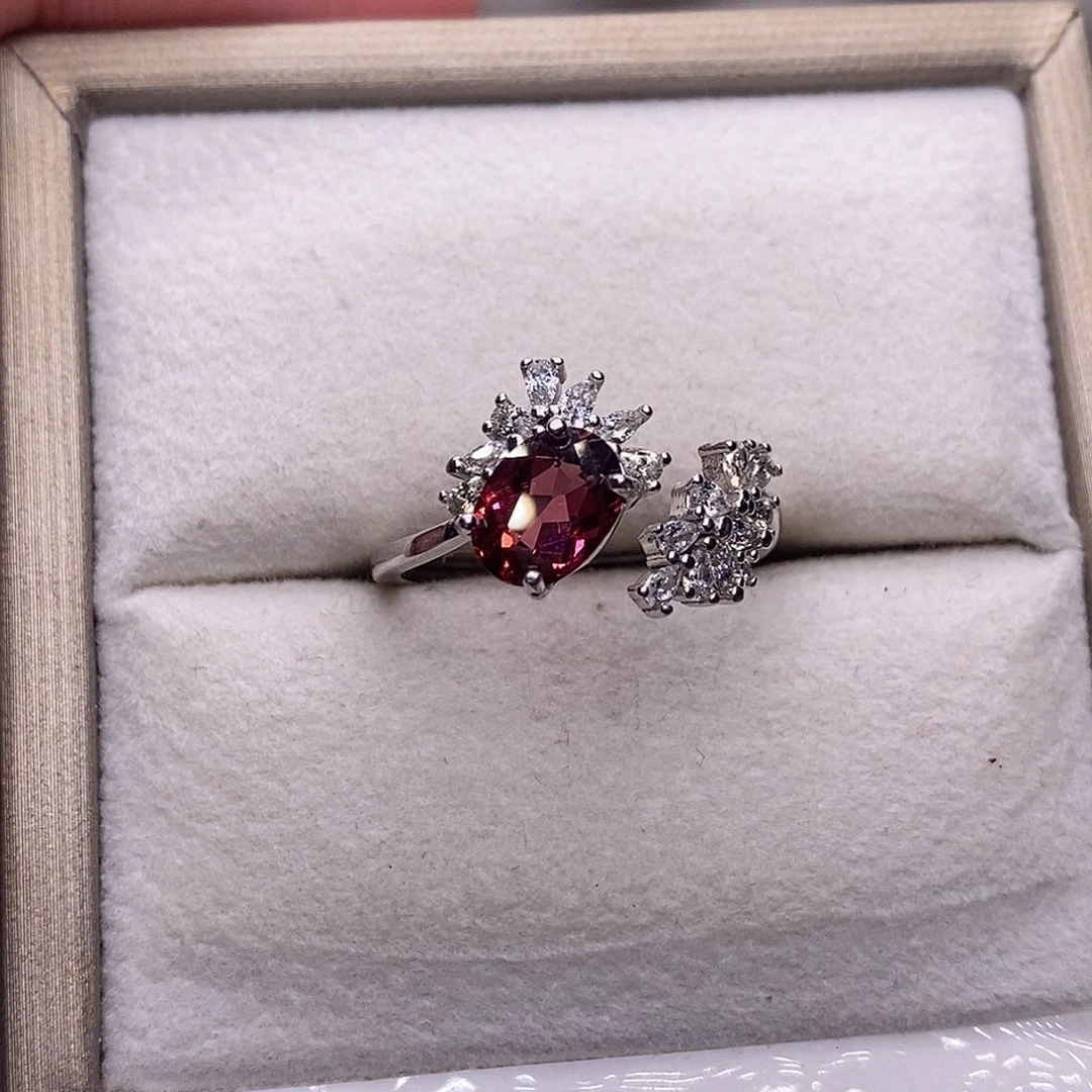 石榴石银S925镶嵌戒指