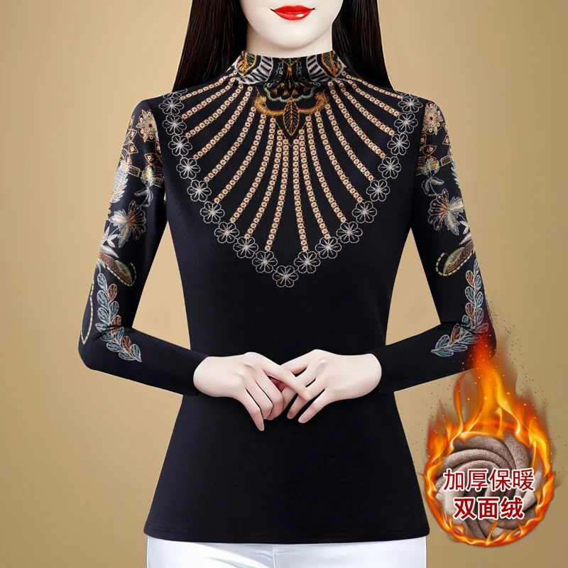 秋冬德绒长袖打底衫女士秋冬时尚弹力减龄高贵上衣洋气时尚小衫