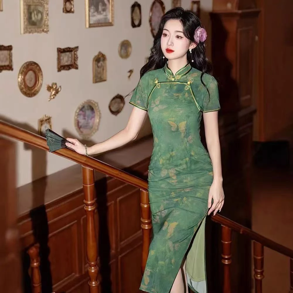 BZY新中式绿色旗袍女中国风年轻款高端复古气质改良日常显瘦旗袍