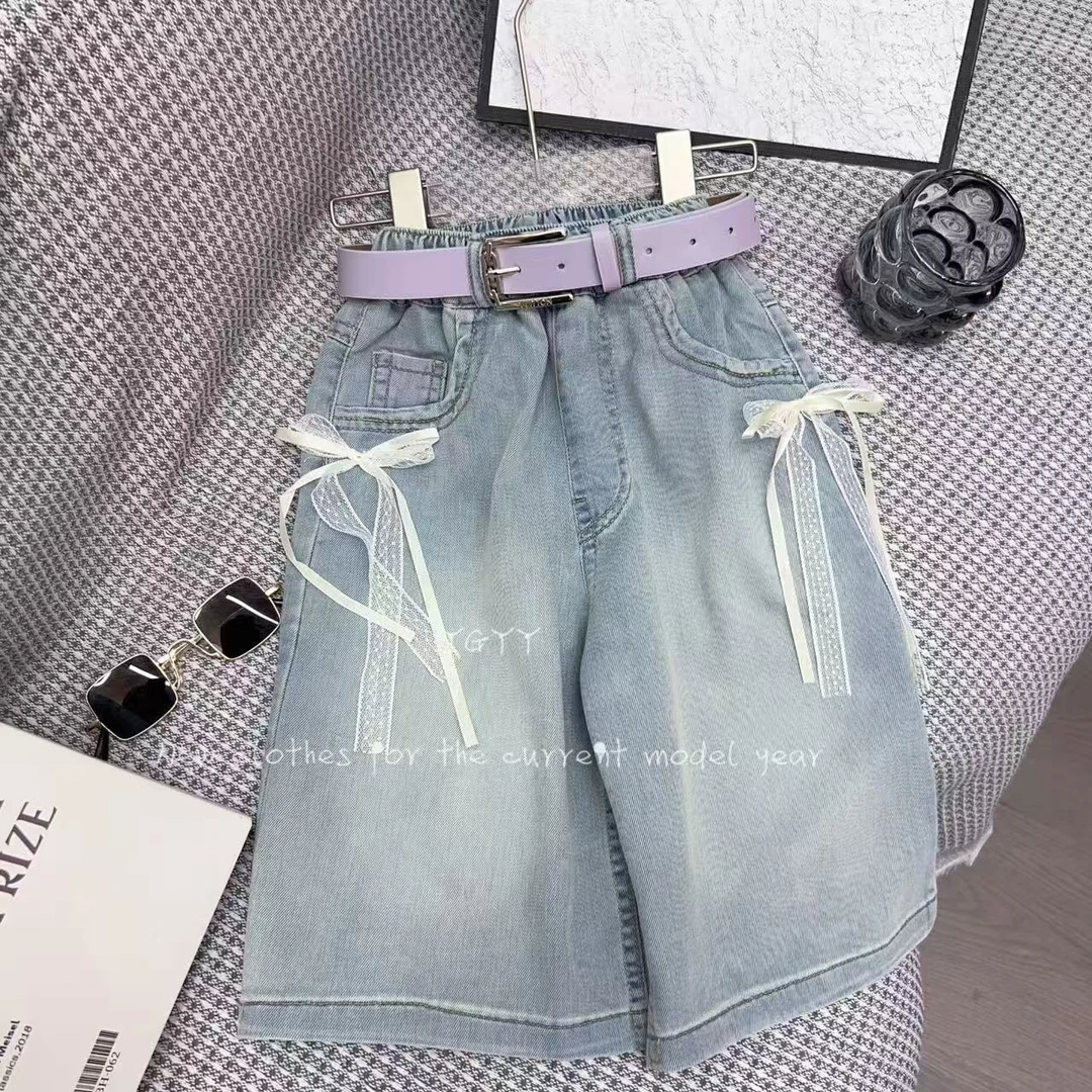 736-夏款女童2025高品质薄款软牛仔中裤(不赠送腰带)