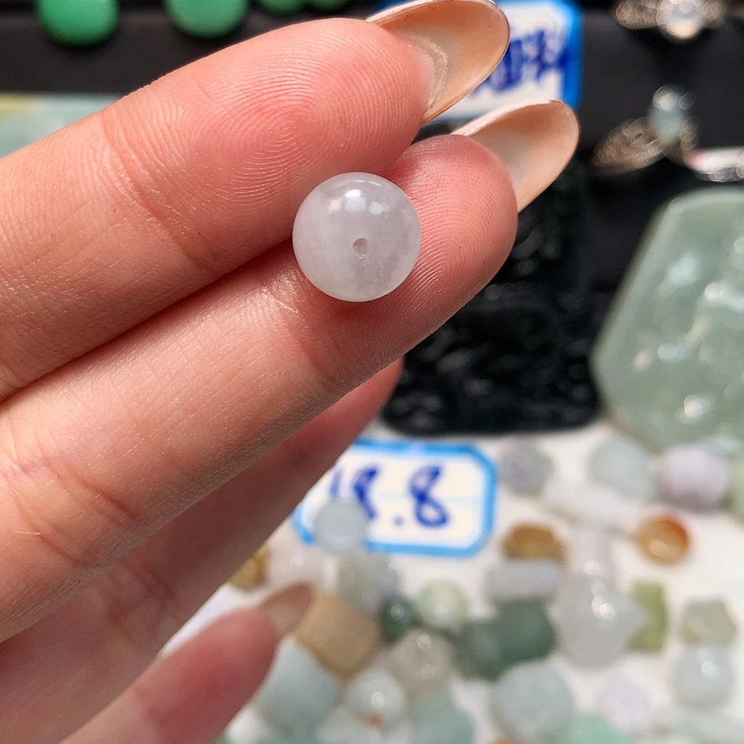 翡翠裸石白冰单珠