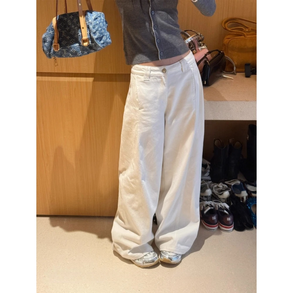 向晚. 宽松阔腿牛仔裤女春季美式白色宽松阔腿直筒休闲裤子