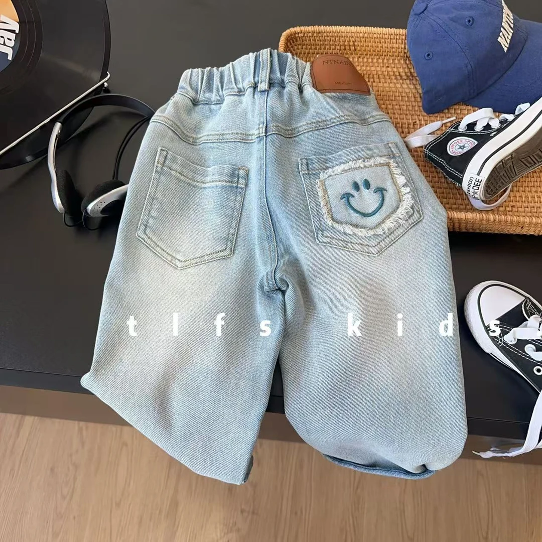 童例「25105毛边笑脸牛仔裤」春季儿童百搭长裤男童女童韩版潮休闲