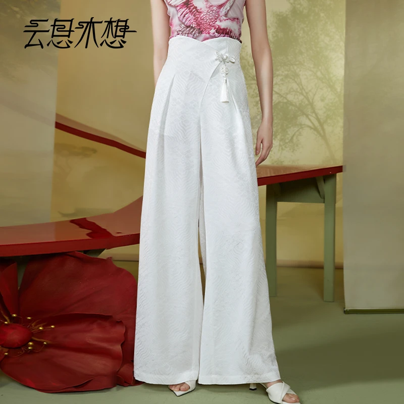 Ysimo-X云思木想新中式2024夏季新款盘扣吊穗提花阔腿休闲裤11760