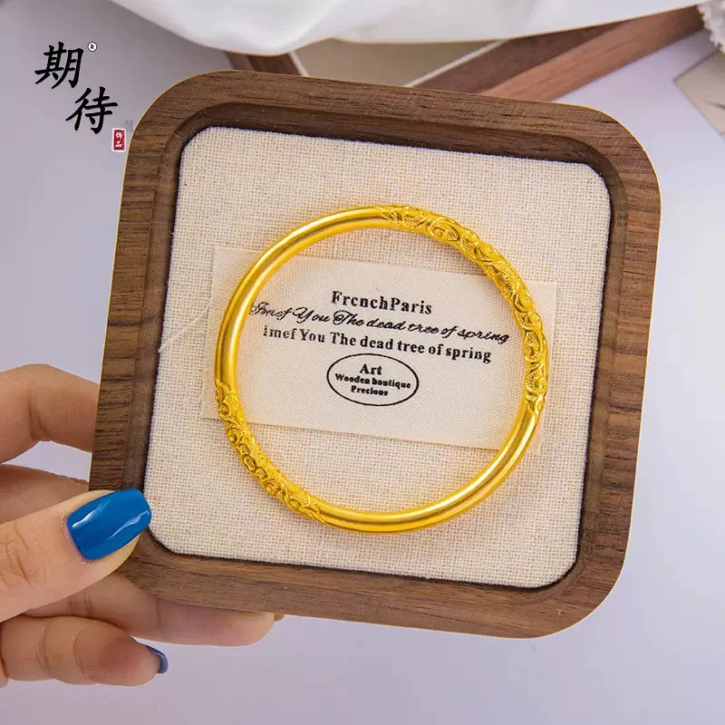 铜合金手镯 铜合金手镯 卷草纹实心素圈手镯经典时尚宫廷风精美手